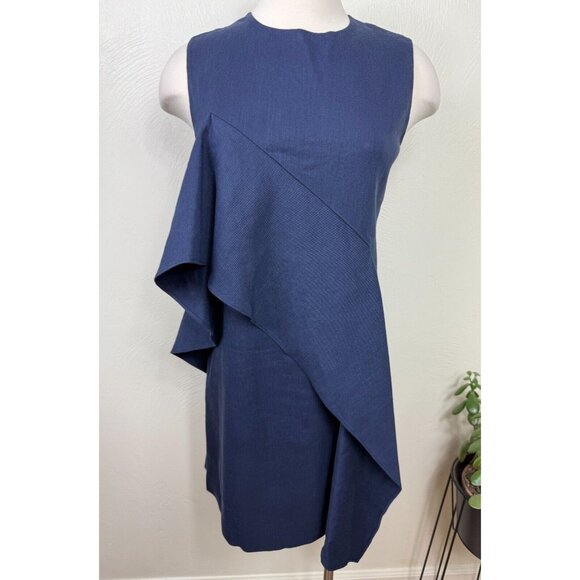 Diane Von Furstenberg Womens Navy Ruffle Sheath Sleeveless Dress Size 4 Cocktail - Picture 1 of 14